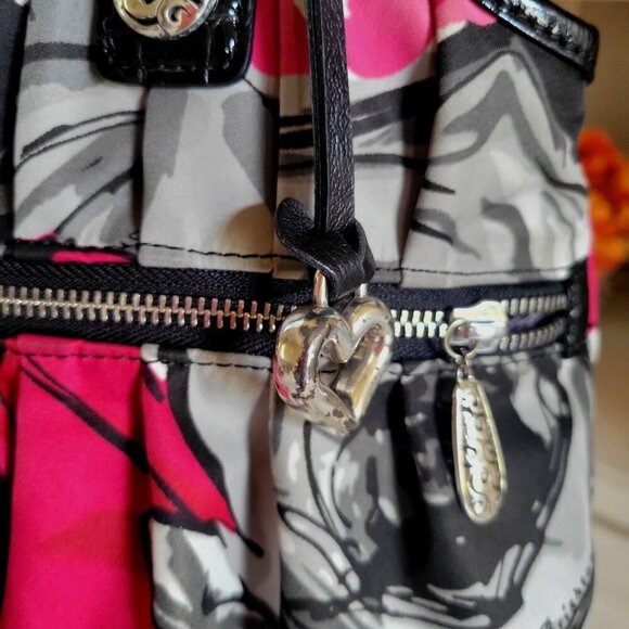 Brighton Floral Madison Shoulder Purse Hobo Black Red Pink Gray Nylon - Picture 10 of 11